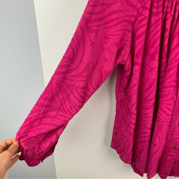 Free People Bright Pink Can't Stop Dreaming Tunic button up blouse oversized S - Picture 7 of 14